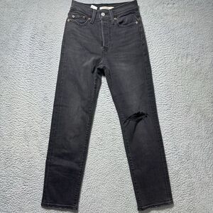 Levis Wedgie Straight Jeans‎ Womens 24 Black Button Fly Premium Denim Stretch
